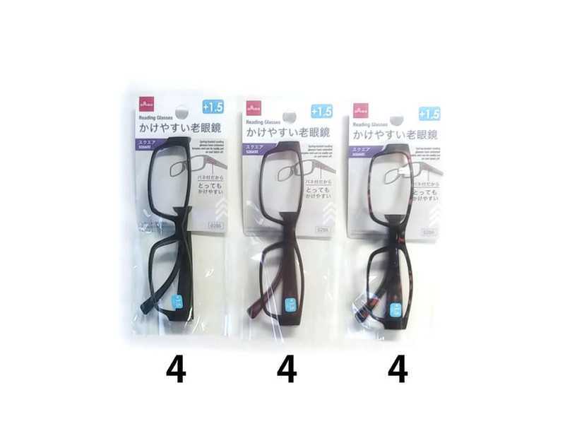 バネ付老眼鏡（スクエア、１．５度数）