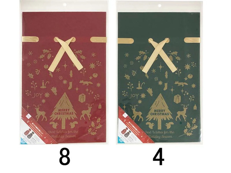 底マチ不織布巾着バッグ（クリスマス、４０ｃｍ×２５ｃｍ×１０ｃｍ）