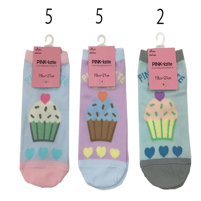 ショート丈ソックス（１９ｃｍ－２１ｃｍ、ピンクラテ、カップケーキ）