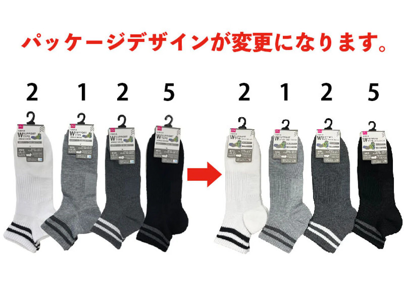 Ｗサポートアンクルソックス（ＴＯＰ２本ライン、２５－２７ｃｍ）