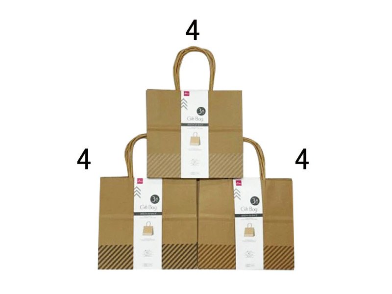 ギフトバッグ（クラフトストライプ、２１ｃｍ×１９．５ｃｍ×１１ｃｍ、３枚）