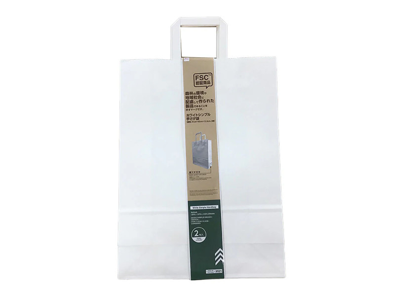 ホワイトシンプル手さげ袋（縦型、３１ｃｍ×４２ｃｍ×１２．５ｃｍ、２枚）