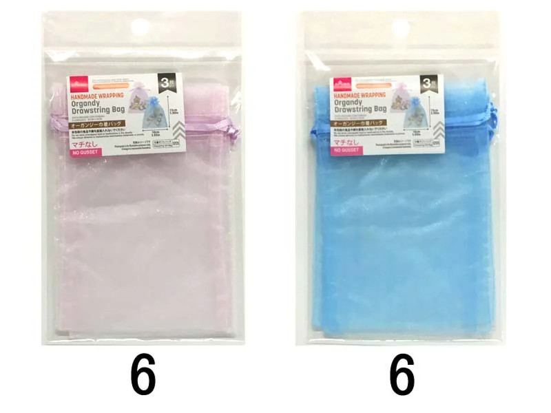 オーガンジー巾着バッグ（ライトカラー、３枚、１５ｃｍ×１０ｃｍ）