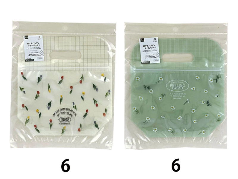 底マチハンディジップバッグ（プチフラワー、２０ｃｍ×２１ｃｍ×７．５ｃｍ、３枚）