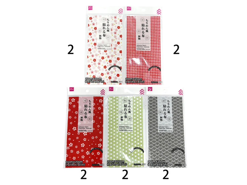 貼れる布（ちりめん風、柄物、２０ｃｍ×２０ｃｍ）