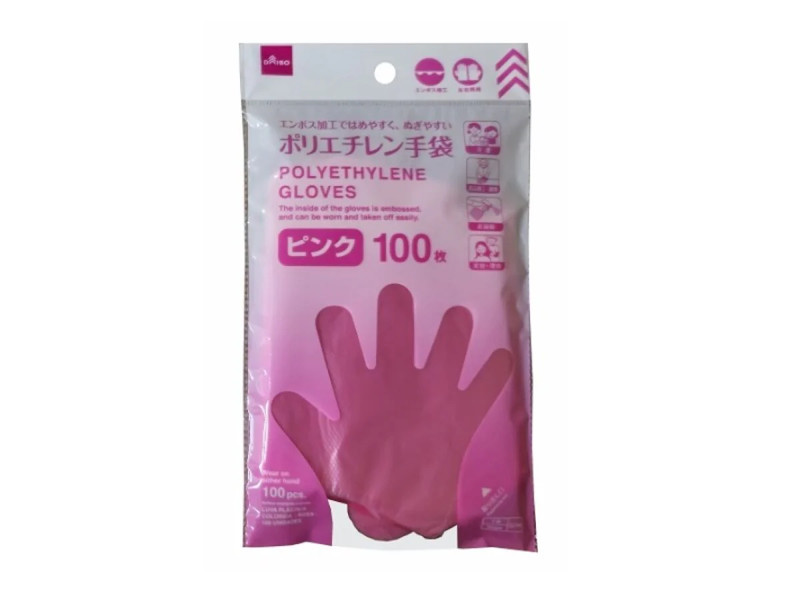カラーポリエチレン手袋（ピンク、１００枚）