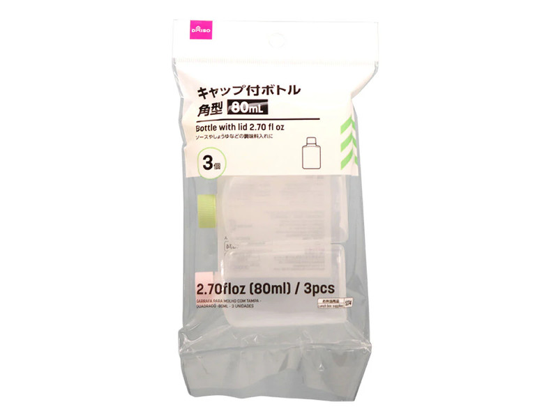 キャップ付ボトル（角型、３個）８０ｍＬ