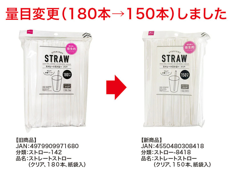 ストレートストロー（クリア、１５０本、紙袋入）