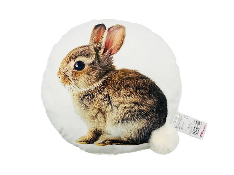 ウサギプリントクッション（ラウンド）３８ｃｍ×３８ｃｍ