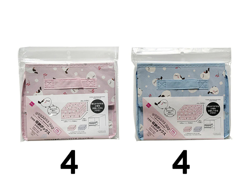 フタ付き収納ボックス（シマエナガ、２５ｃｍｘ１８ｃｍ）