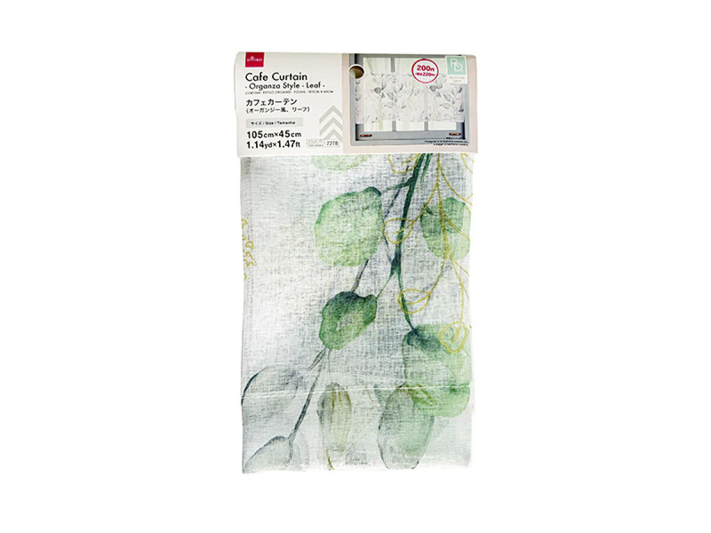カフェカーテン（オーガンジー風、リーフ、１０５ｃｍｘ４５ｃｍ）