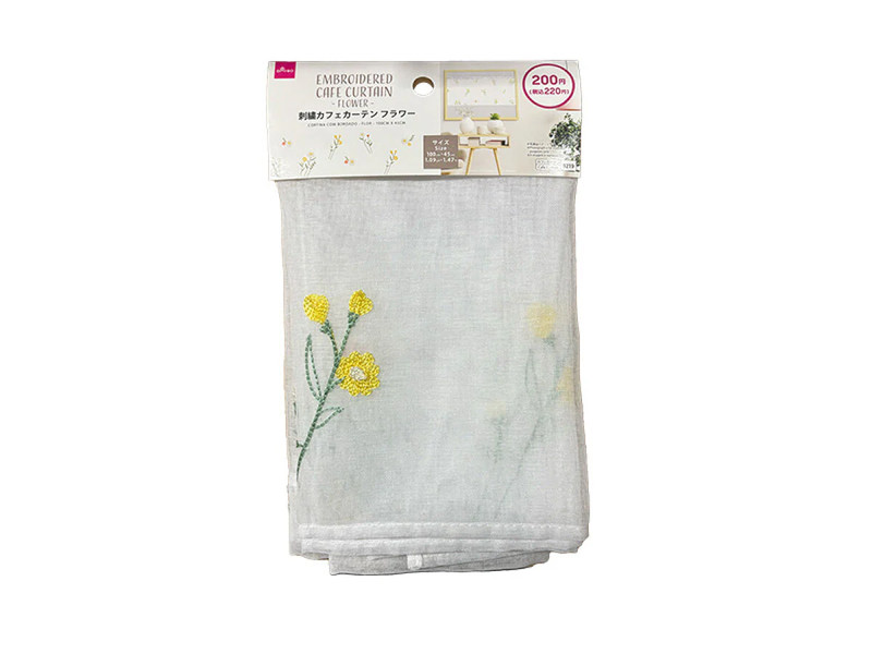 刺繍カフェカーテン（フラワー、１００ｃｍ×４５ｃｍ）