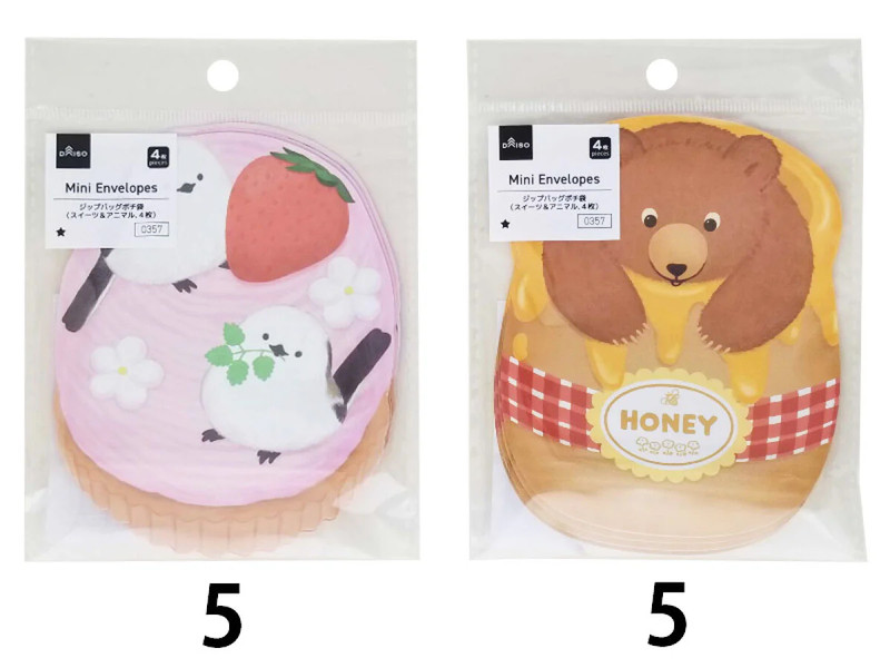 ジップバッグポチ袋（スイーツ＆アニマル、４枚）