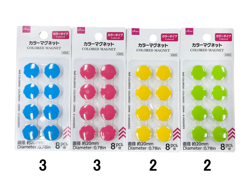 カラーマグネット（カラータイプ、２０ｍｍ、８個）