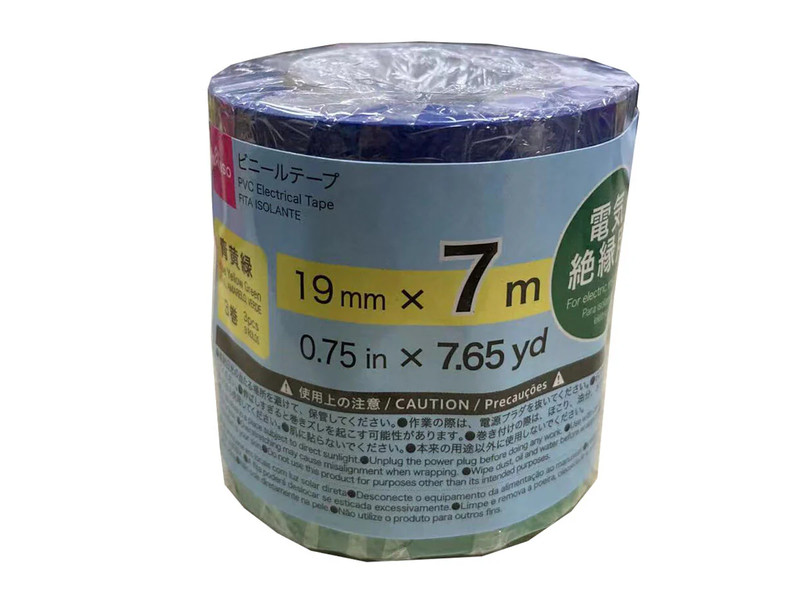ビニールテープ（１９ｍｍ×７ｍ、青黄緑、３巻）