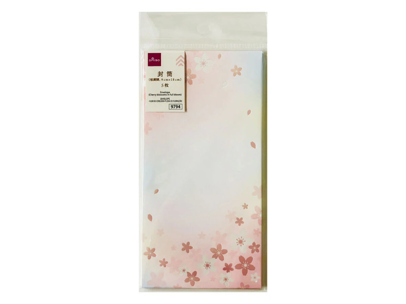 封筒（桜満開、９ｃｍ×１８ｃｍ、５枚）
