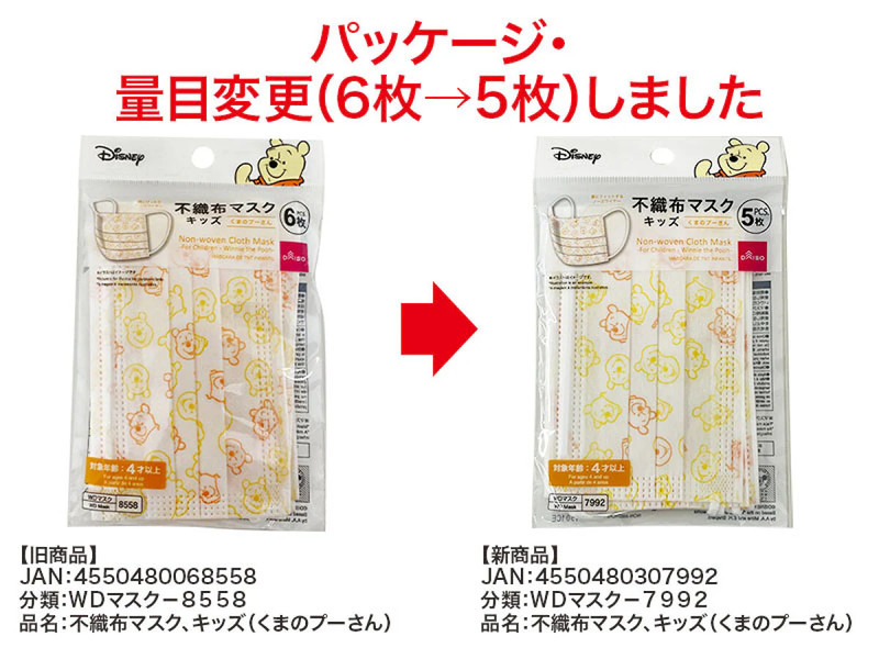 不織布マスク、キッズ（くまのプーさん）